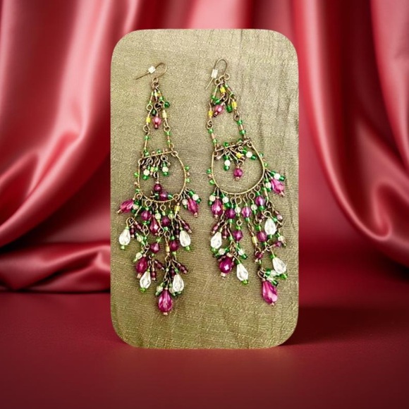 Boho earrings - Chandelier Earrings shoulder dusters 5” long beaded - Picture 6 of 12